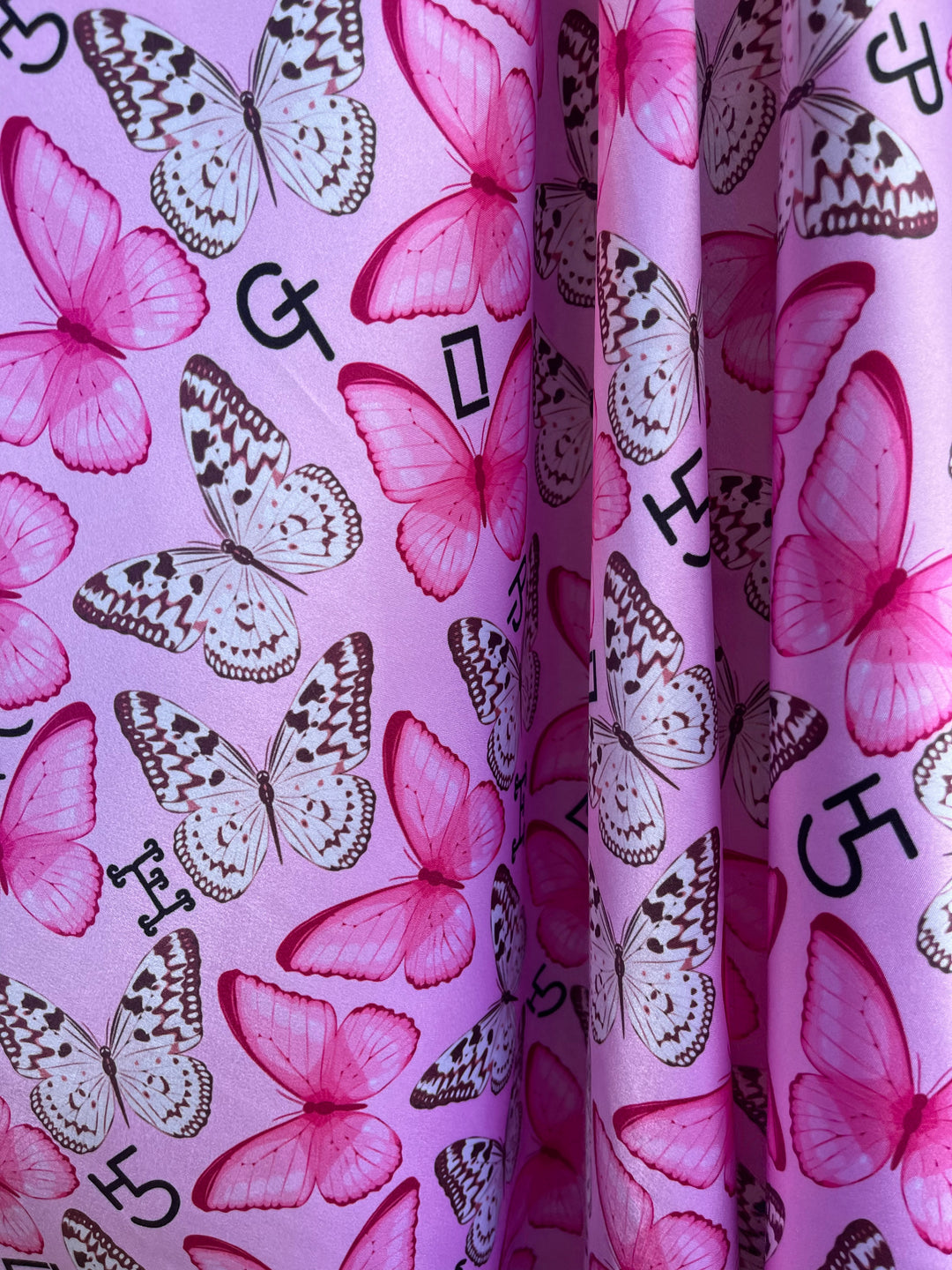 Charmeuse Satin sublimation  fabric by the yard -  Butterflies  and Brands  print