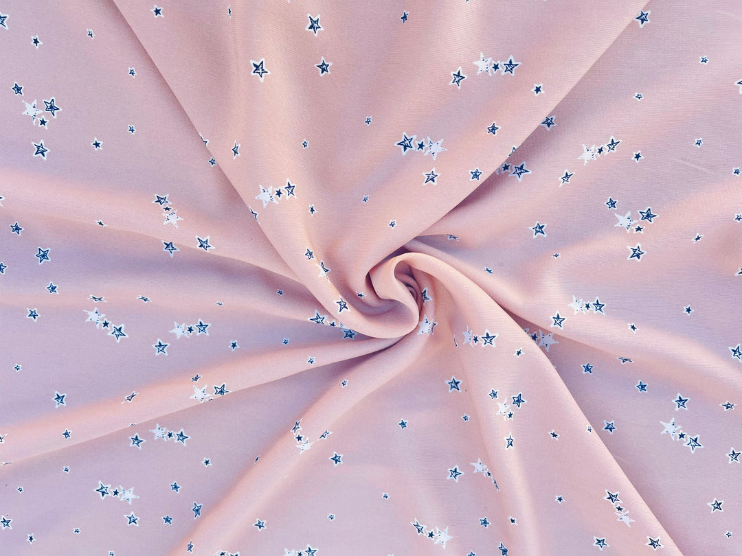 Woolpeach  fabric by the yard -  Blush pink with blue stars print