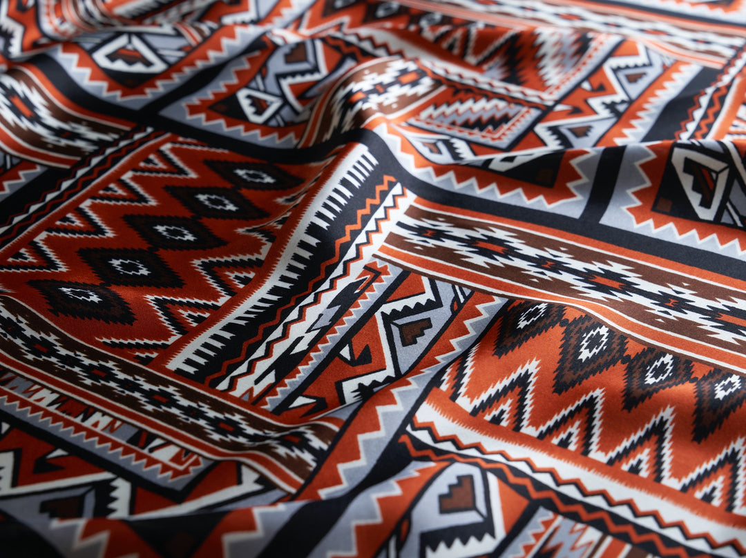 Western tribal print - charmeuse silky satin fabric by the yard - MonSar exclusive