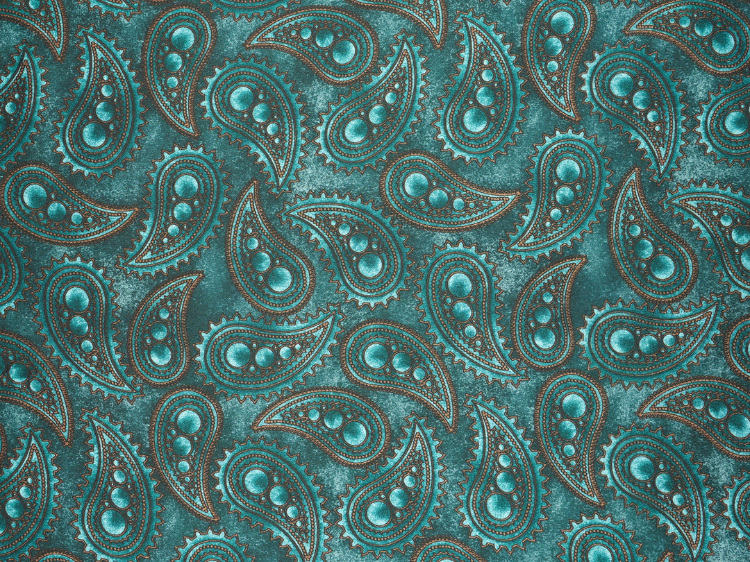 Charmeuse satin fabric by the yard -  MonSar exclusive   Arabian   paisley print - Quetzal green