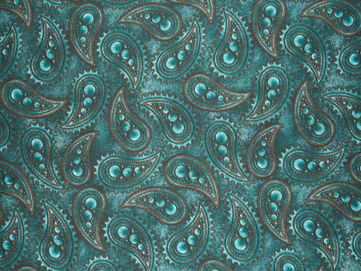 Charmeuse satin fabric by the yard -  MonSar exclusive   Arabian   paisley print - Quetzal green