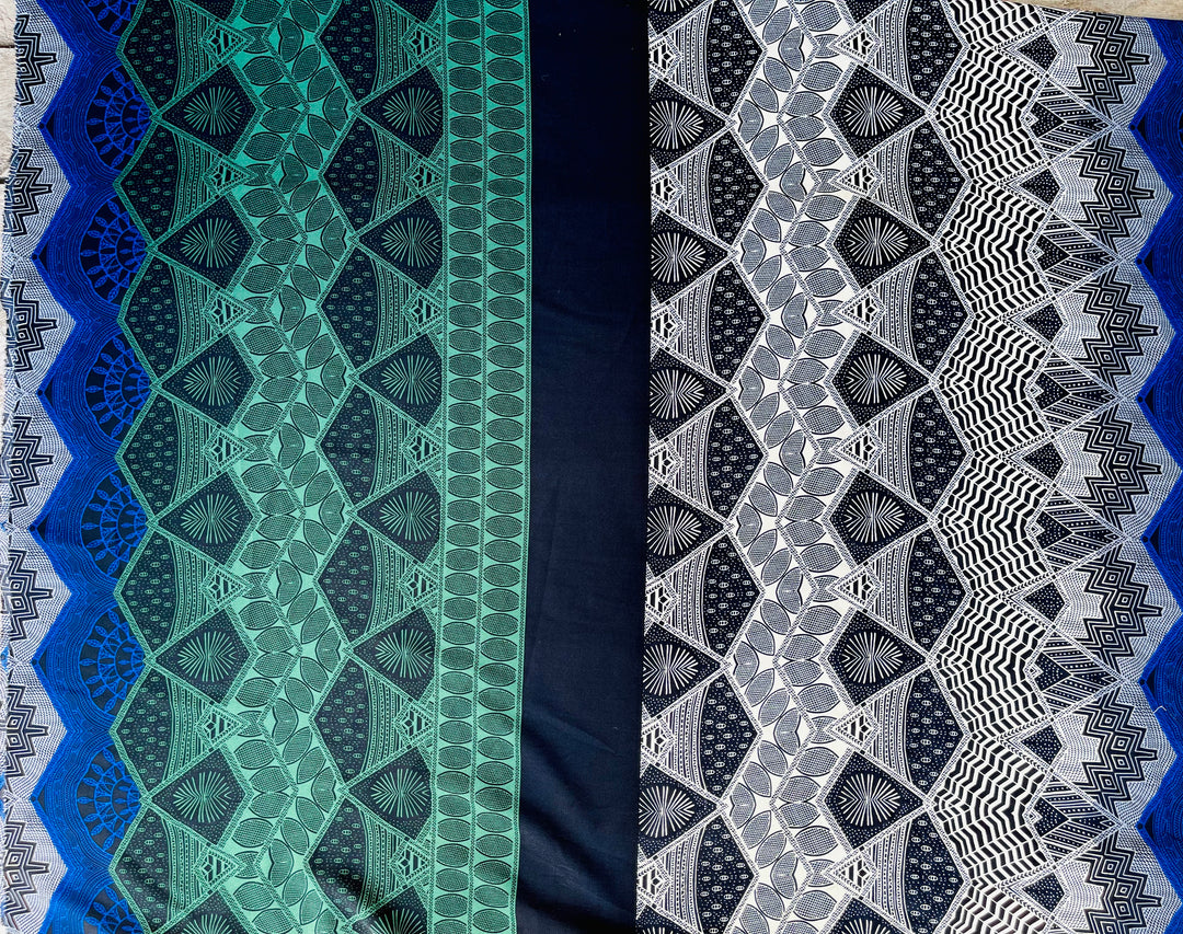 Woolpeach  fabric by the yard - Black green and blue tribal aztec