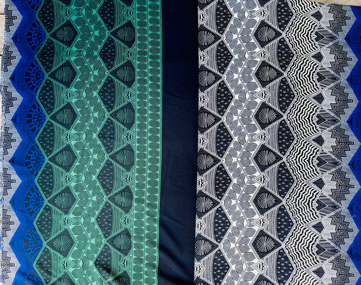 Woolpeach  fabric by the yard - Black green and blue tribal aztec