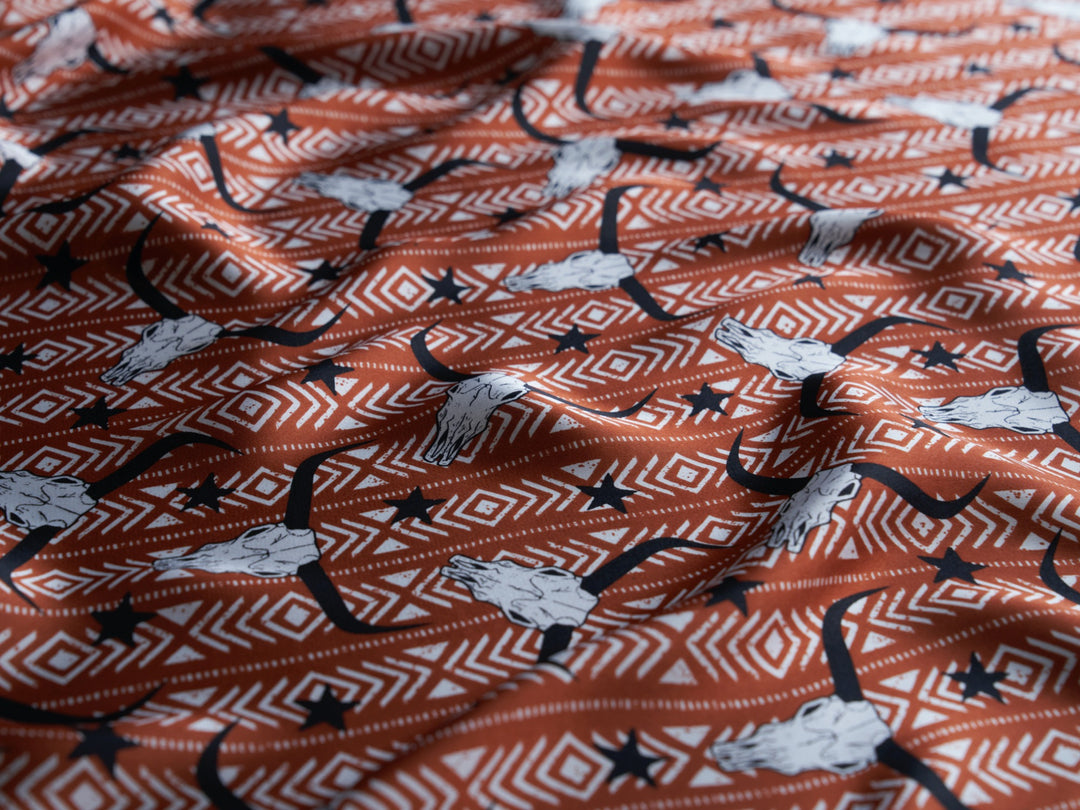 Longhorn tribal print - charmeuse satin fabric by the yard - MonSar exclusive