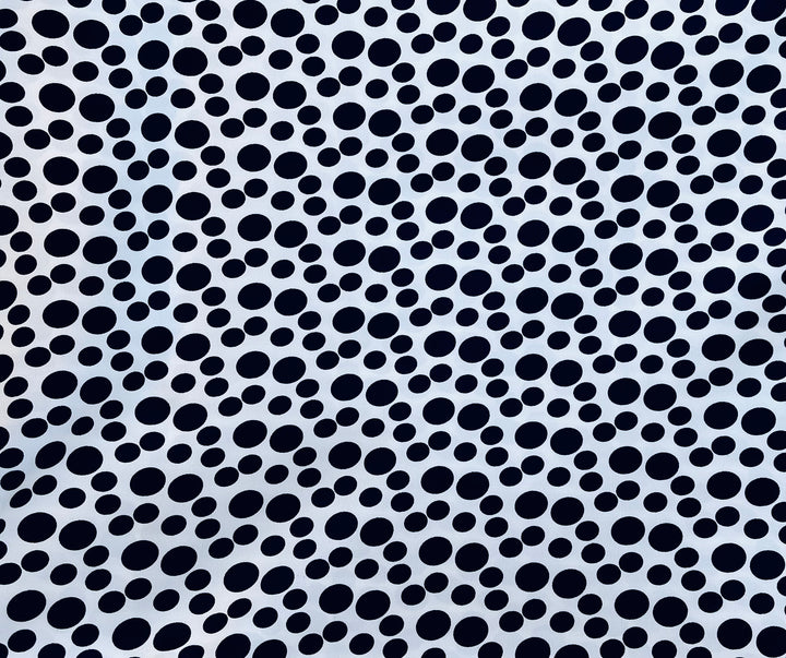 Silky lightweight  satin fabric by the yard - Black polka dots on White