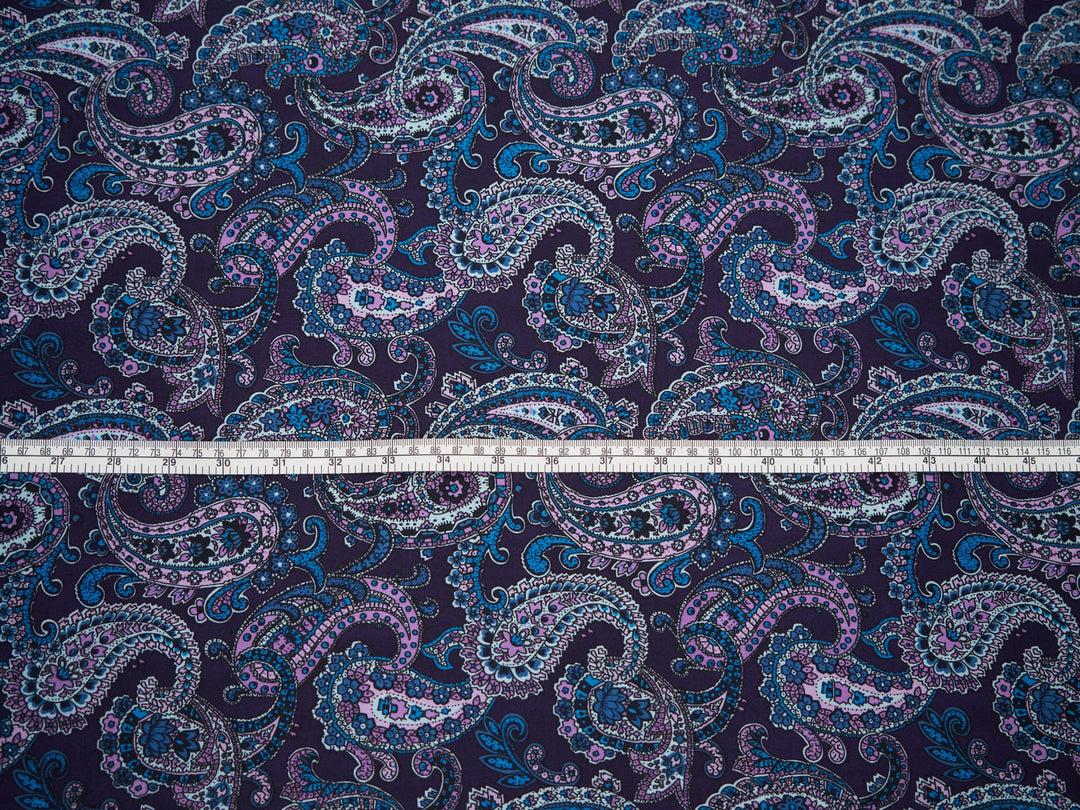 Paisley charmeuse satin fabric by the yard - Purple teal paisley -