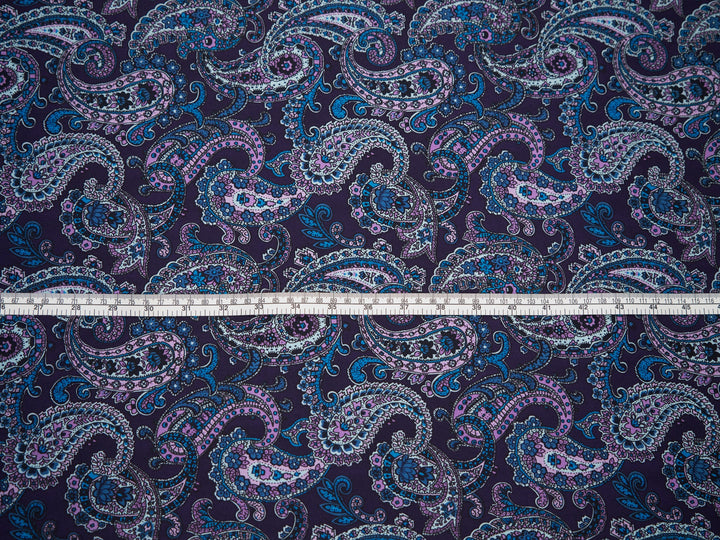 Paisley charmeuse satin fabric by the yard - Purple teal paisley -