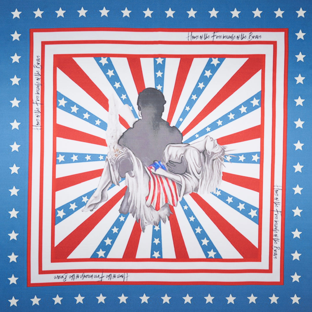 Home of the Free because of the Brave - Liberty Series - Charmeuse satin fabric by the panel -  - 36” x 36”  Printed panel