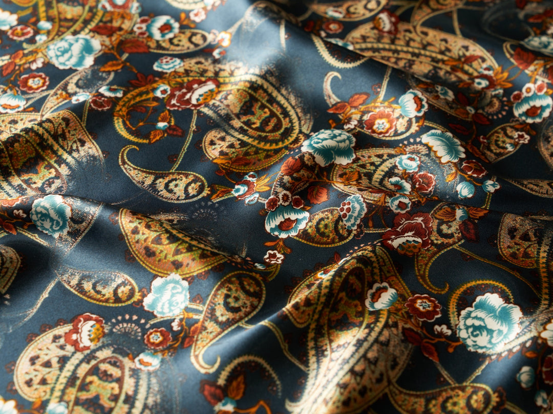 Charmeuse satin fabric by the yard -  MonSar exclusive  - Antique washed look paisley print