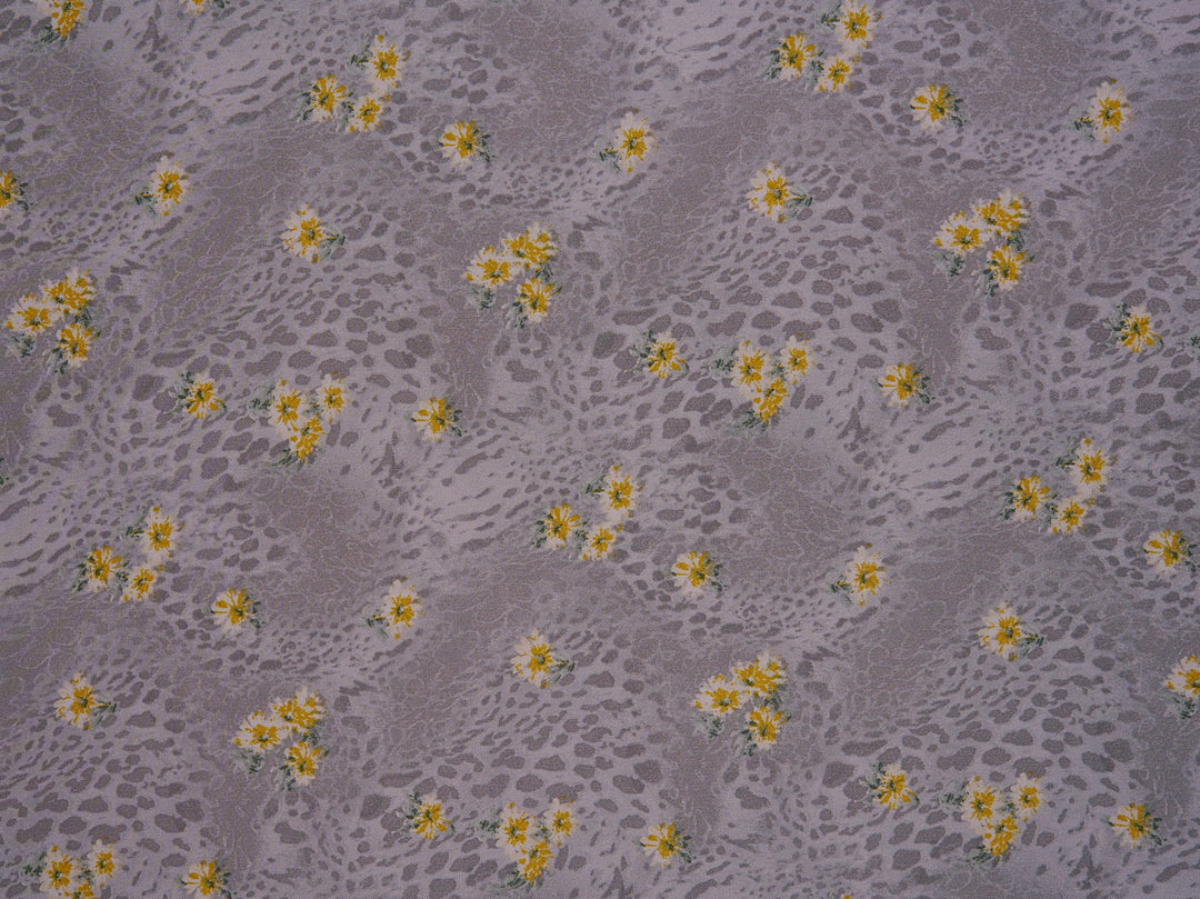 Lightweight  satin  fabric by the yard - Gray animal and Yellow   floral  print