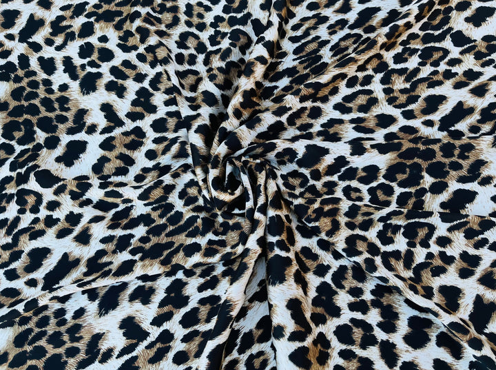Lightweight  satin  fabric by the yard - Black brown cheetah print