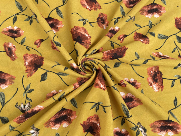 Woolpeach fabric by the yard -  Mustard and burnt orange floral print