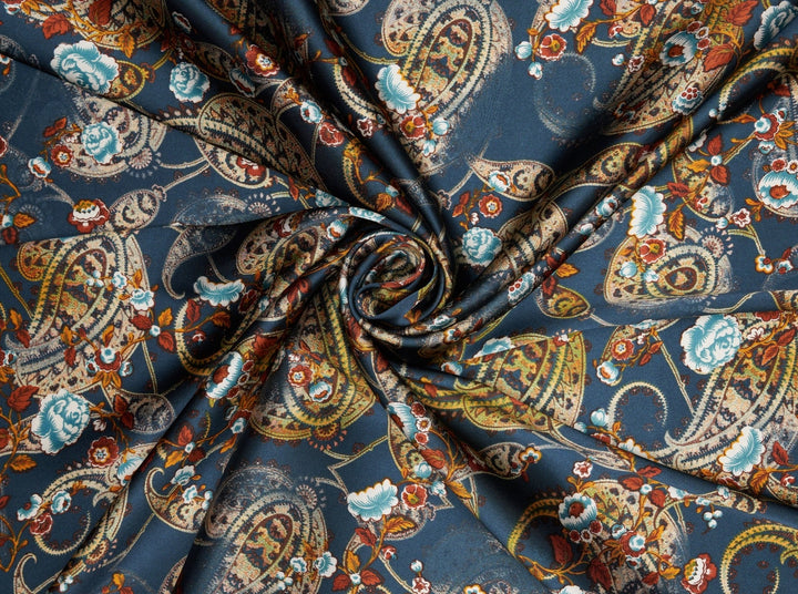 Charmeuse satin fabric by the yard -  MonSar exclusive  - Antique washed look paisley print