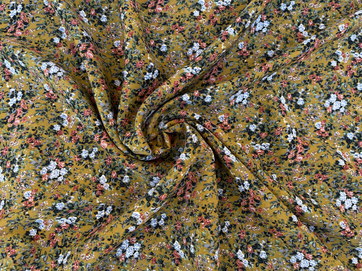 Peachskin  fabric by the yard -  Mustard gray coral dainty  floral print