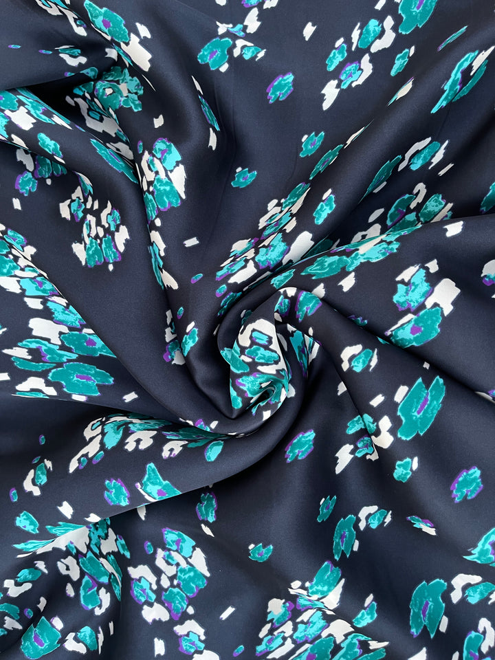 Lightweight  satin  fabric by the yard - Turquoise blue purple nature print