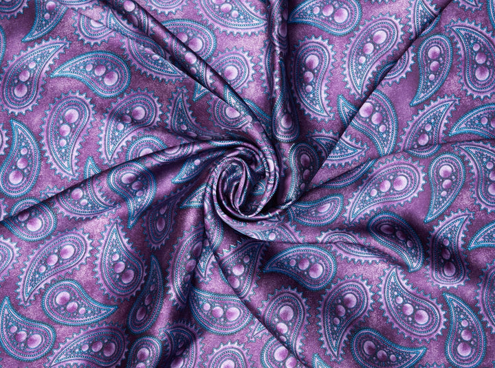 Charmeuse satin fabric by the yard -  MonSar exclusive   Arabian   paisley print - Majestic purple