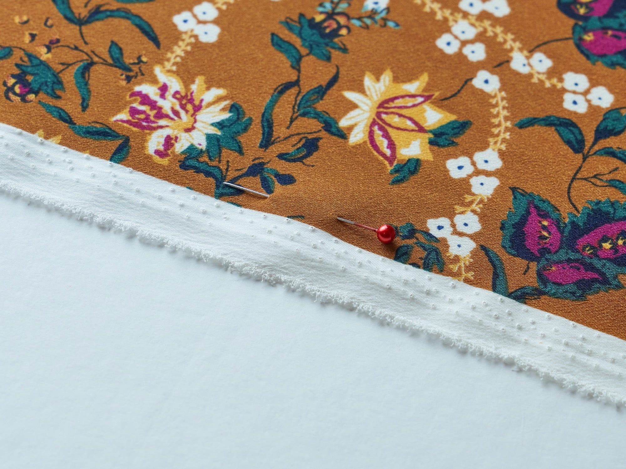 Peachskin fabric by the yard - Ochre burgundy vintage floral print ...