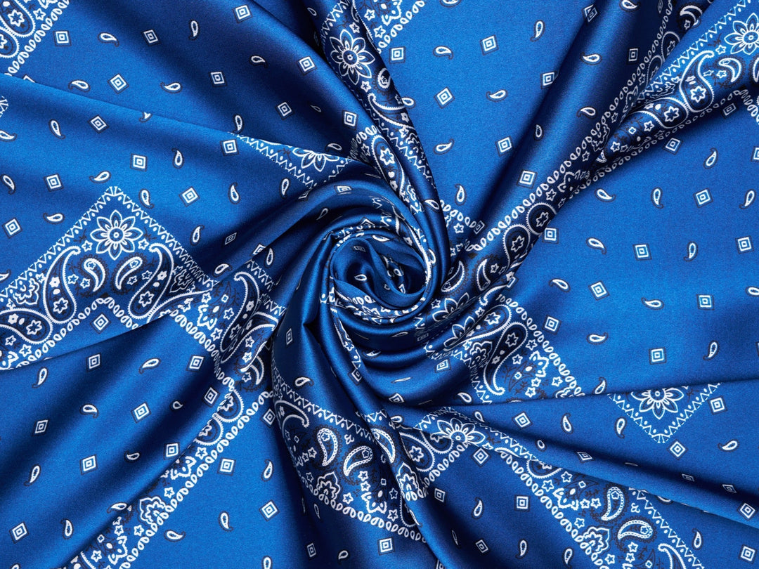 Charmeuse satin fabric by the yard - Classic Bandana paisley  print