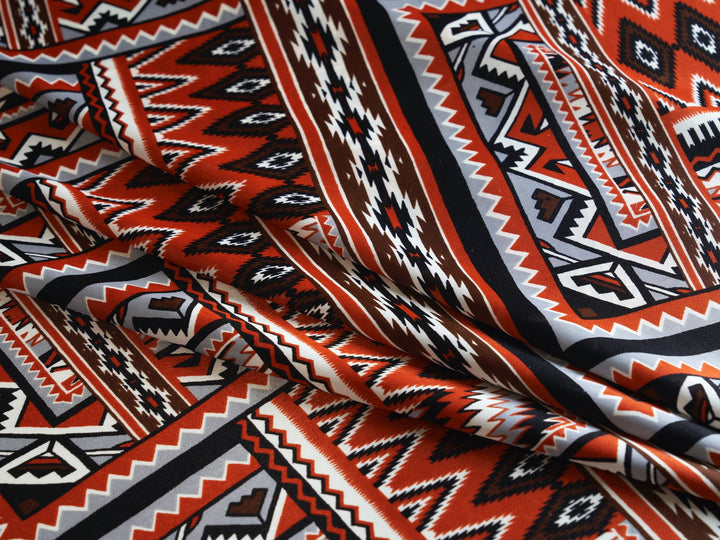 Western tribal print - charmeuse silky satin fabric by the yard - MonSar exclusive