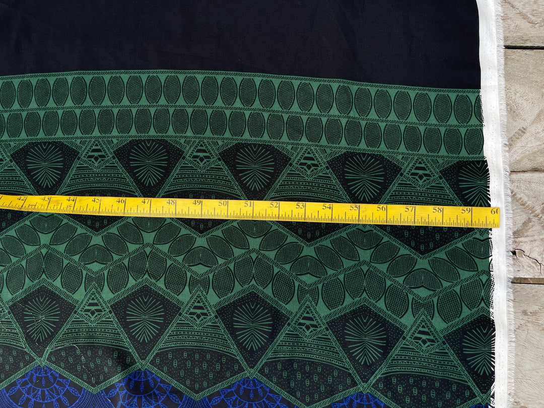 Woolpeach  fabric by the yard - Black green and blue tribal aztec