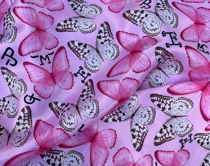 Charmeuse Satin sublimation  fabric by the yard -  Butterflies  and Brands  print