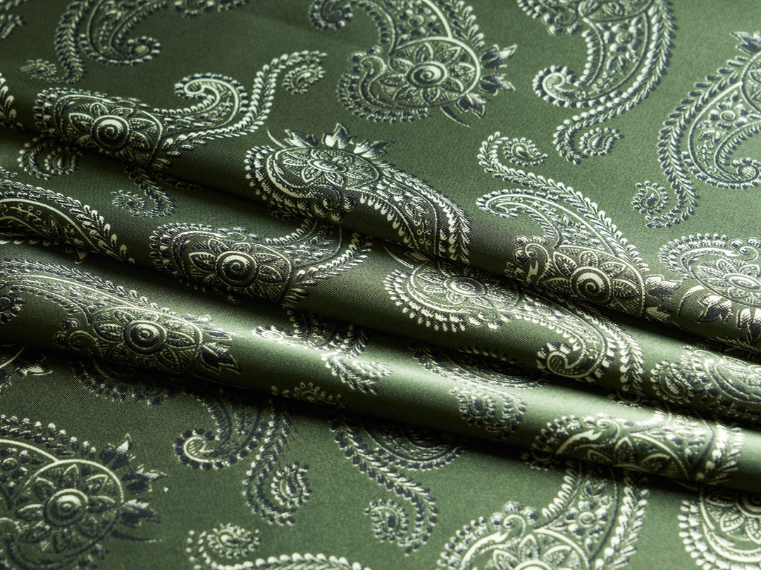 Charmeuse satin fabric by the yard -  MonSar exclusive   Spurs  paisley print