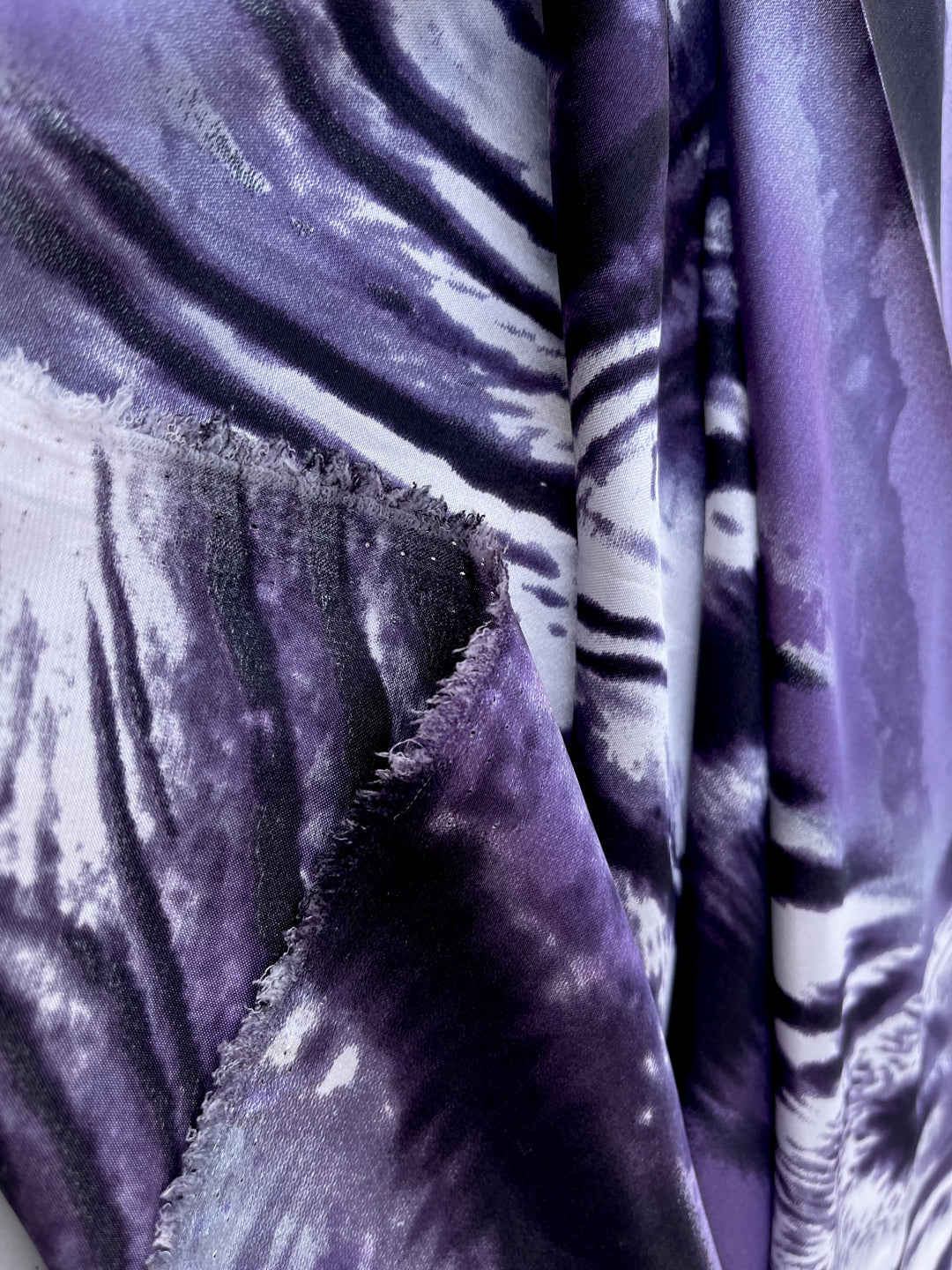 Charmeuse satin fabric by the yard  -  Purple black animal  print