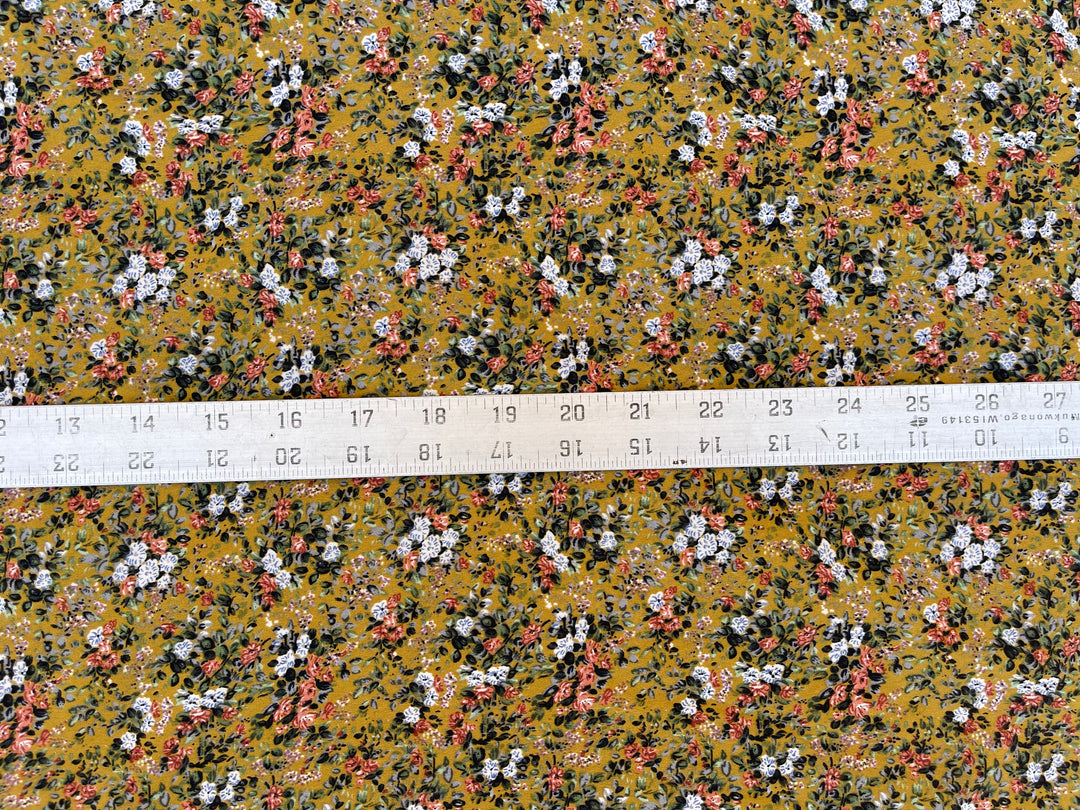 Peachskin  fabric by the yard -  Mustard gray coral dainty  floral print