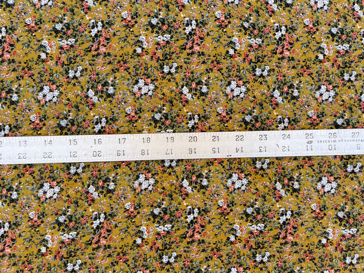 Peachskin  fabric by the yard -  Mustard gray coral dainty  floral print