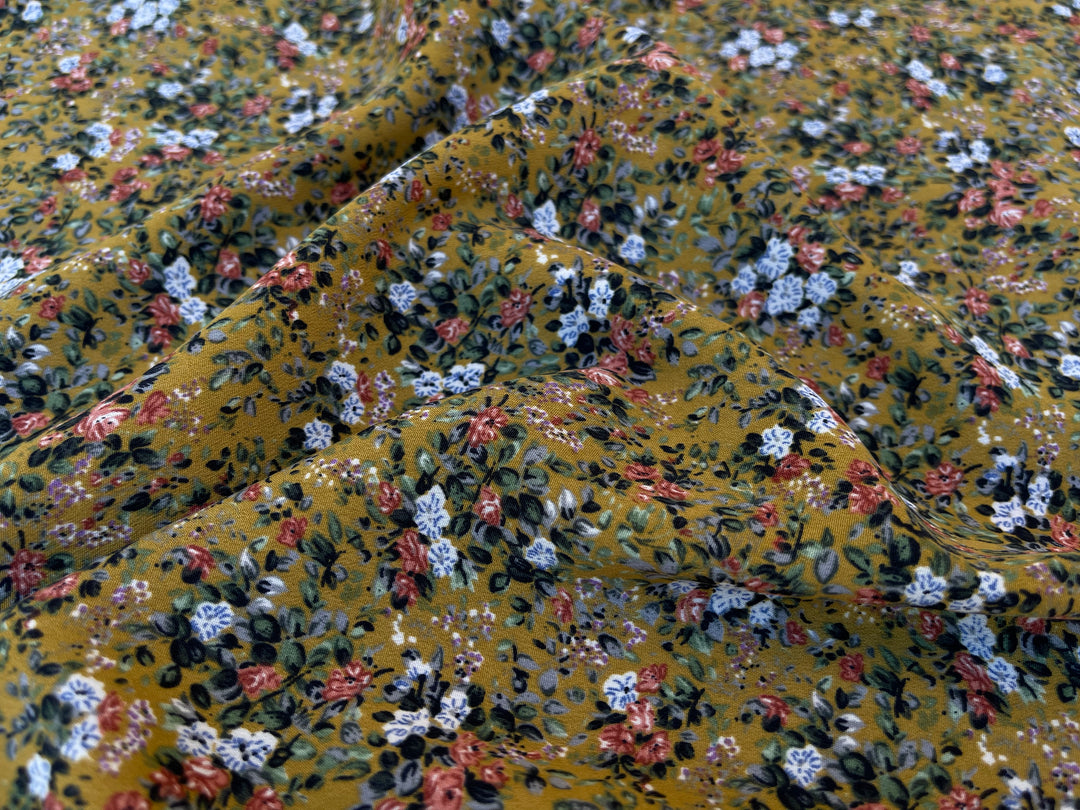 Peachskin  fabric by the yard -  Mustard gray coral dainty  floral print