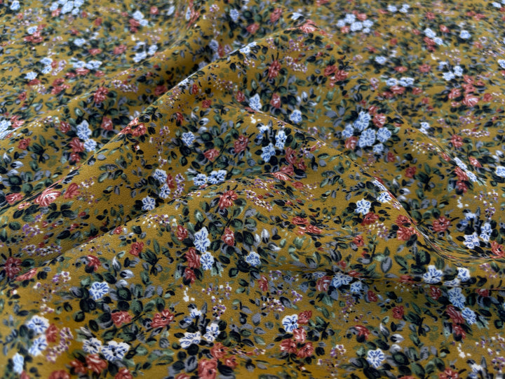 Peachskin  fabric by the yard -  Mustard gray coral dainty  floral print