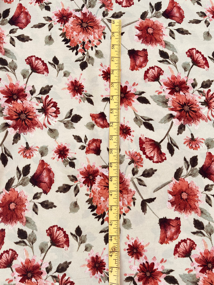 Woolpeach fabric by the yard - Burnt orange and green on taupe floral