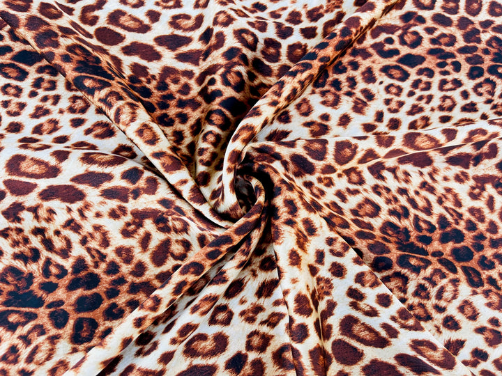 Lightweight  satin  fabric by the yard - Brown and bronze animal  print