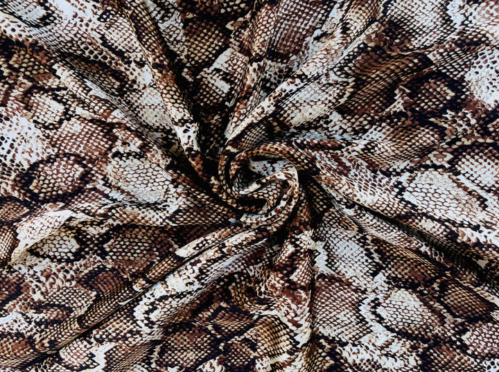 Lightweight  satin  fabric by the yard - Brown black Snake  animal print