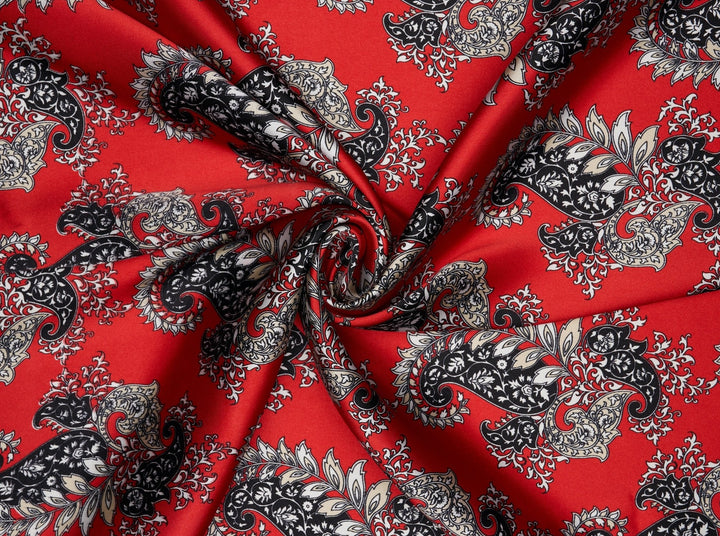 Charmeuse satin fabric by the yard -  MonSar exclusive  paisley print - Vintage paisley