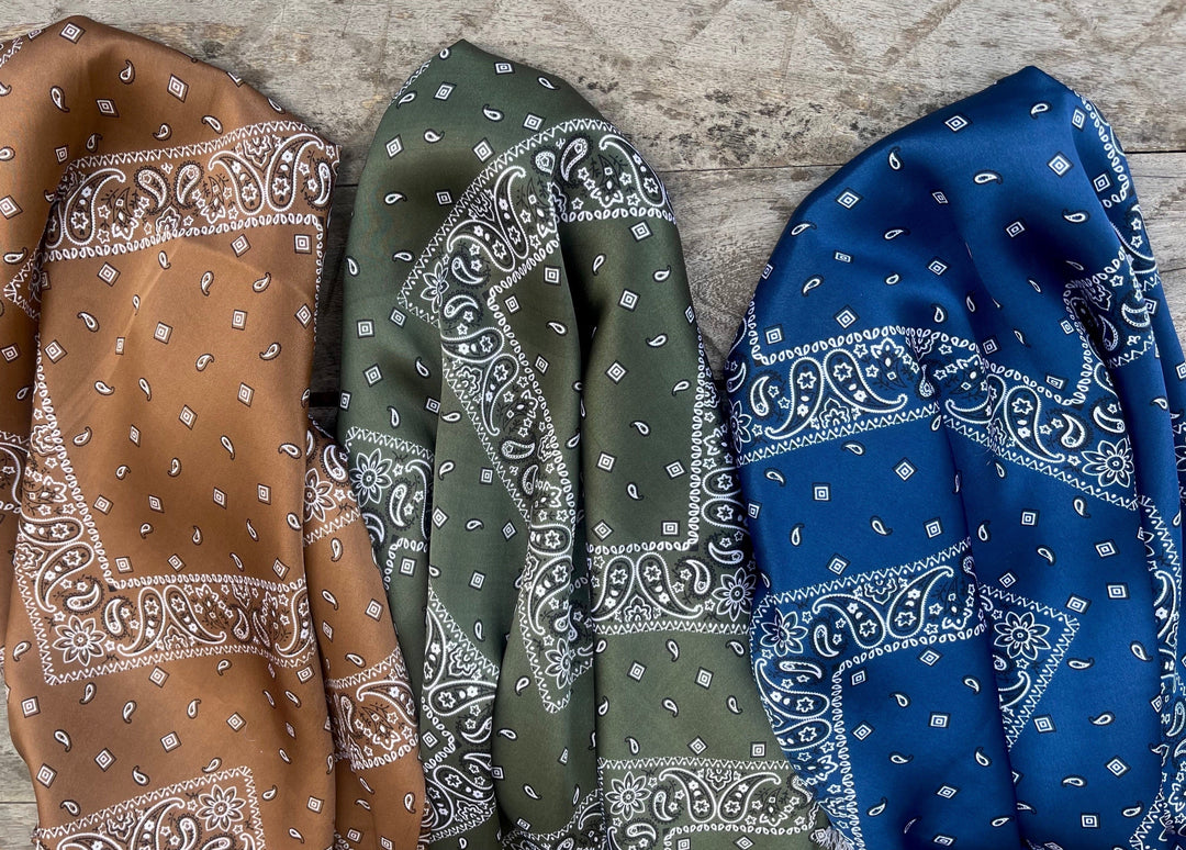 Charmeuse satin fabric by the yard - Classic Bandana paisley  print