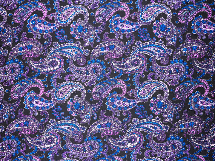 Paisley charmeuse satin fabric by the yard - Black purple and teal  tones