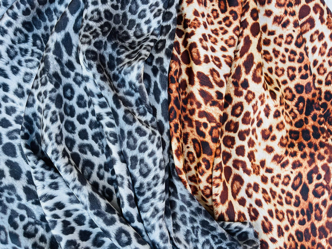 Lightweight  satin  fabric by the yard - Brown and bronze animal  print