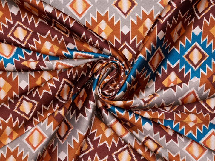 Charmeuse satin fabric by the yard - Mayan Sunset - tribal print