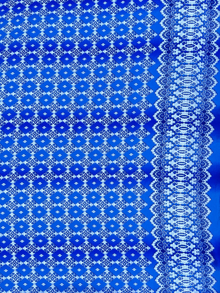 Peachskin  fabric by the yard - white blue motif tribal aztec