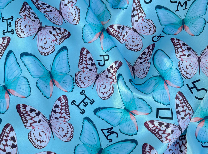 Charmeuse Satin sublimation  fabric by the yard -  Butterflies  and Brands  print