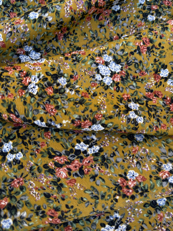 Peachskin  fabric by the yard -  Mustard gray coral dainty  floral print