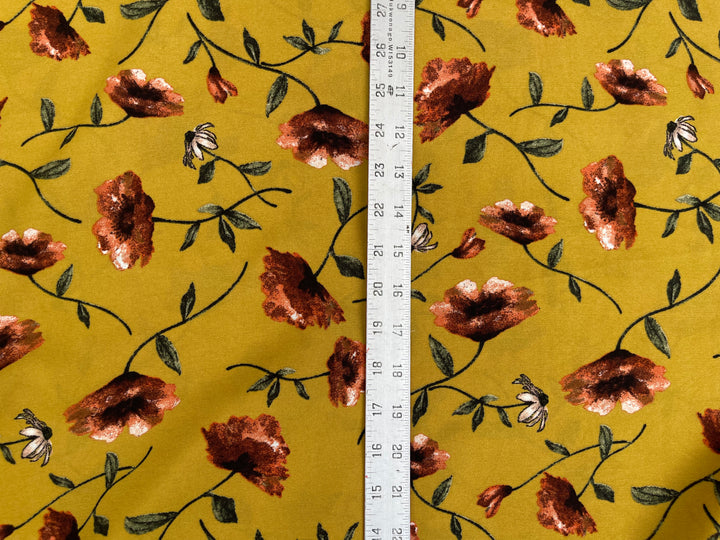 Woolpeach fabric by the yard -  Mustard and burnt orange floral print