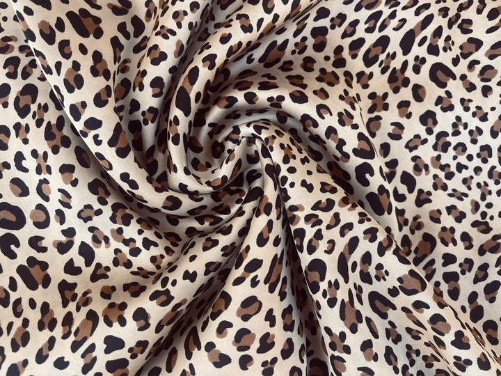 Lightweight  satin  fabric by the yard - Taupe brown  cheetah print