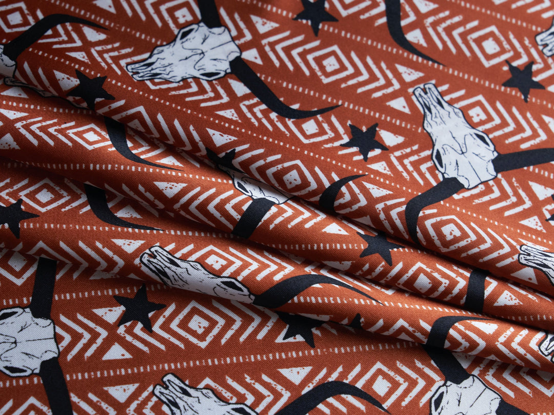 Longhorn tribal print - charmeuse satin fabric by the yard - MonSar exclusive