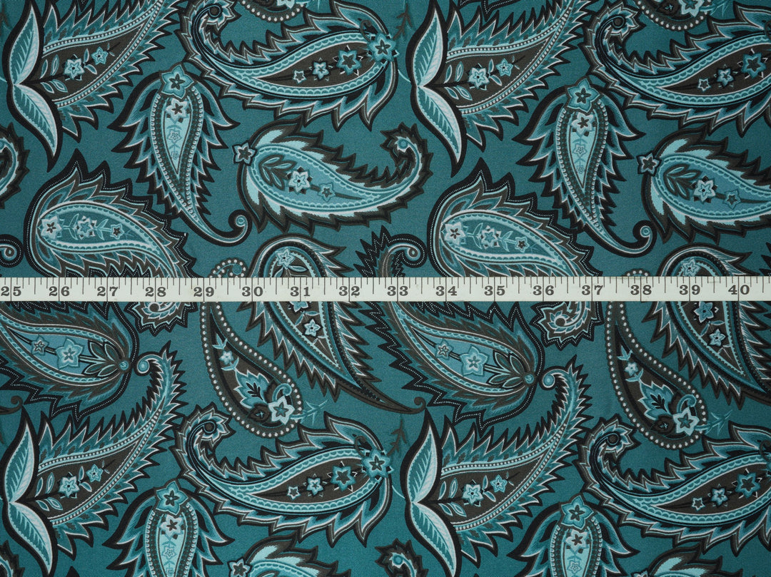 Charmeuse satin fabric by the yard -  Beyla  prickly  paisley print