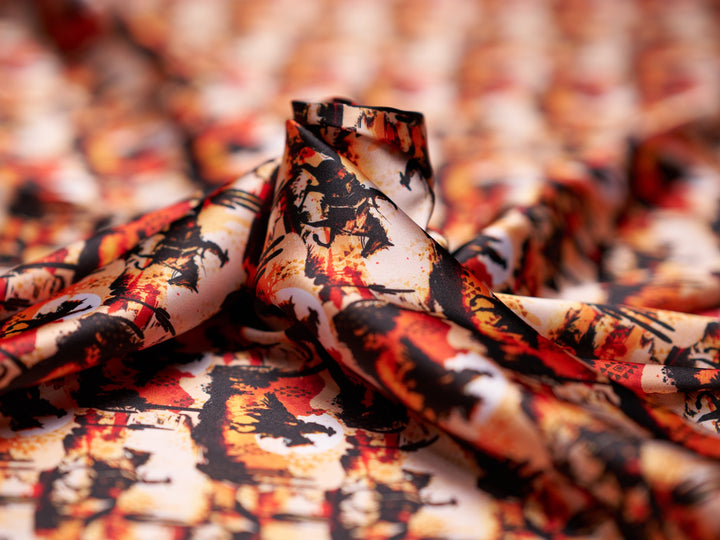 Charmeuse Satin sublimation  fabric by the yard -   Sunset Cowboys  western tribal print