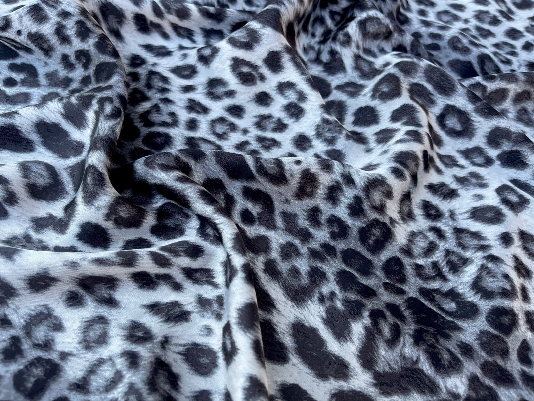 Lightweight  satin  fabric by the yard - Gray and white animal  print