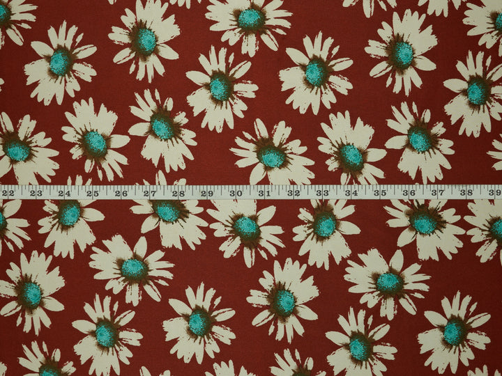 Charmeuse satin fabric by the yard -  Burgundy Daisy floral print