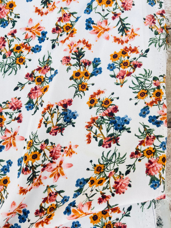 Woolpeach  fabric by the yard -  White dainty sunflowers floral print